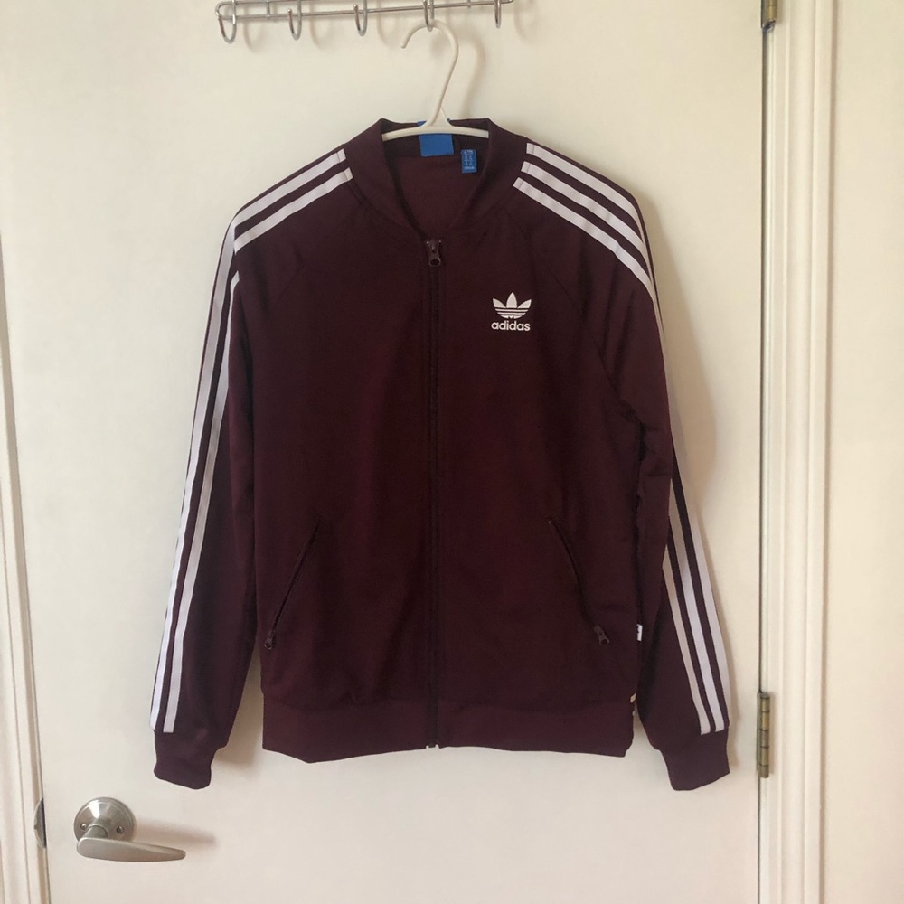 Maroon adidas track jacket